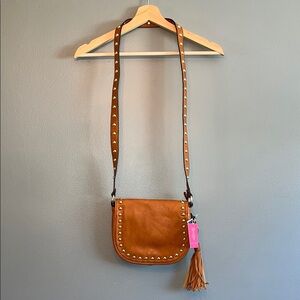 NWT Studded Tan Leather Crossbody Bag